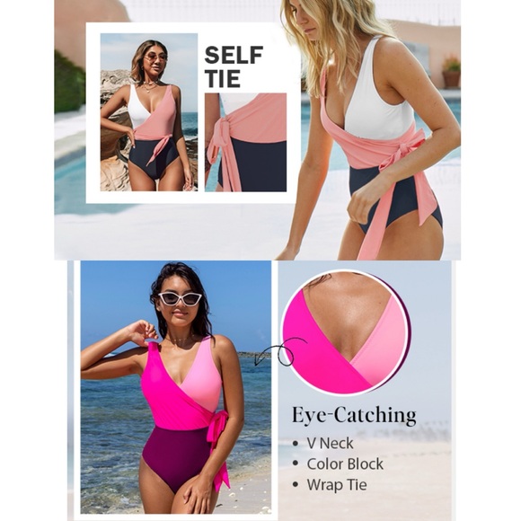 NWT Women's One Piece Swimsuit Wrap Color Block Tie Side Bathing Suit SIZE LARGE - Picture 4 of 17